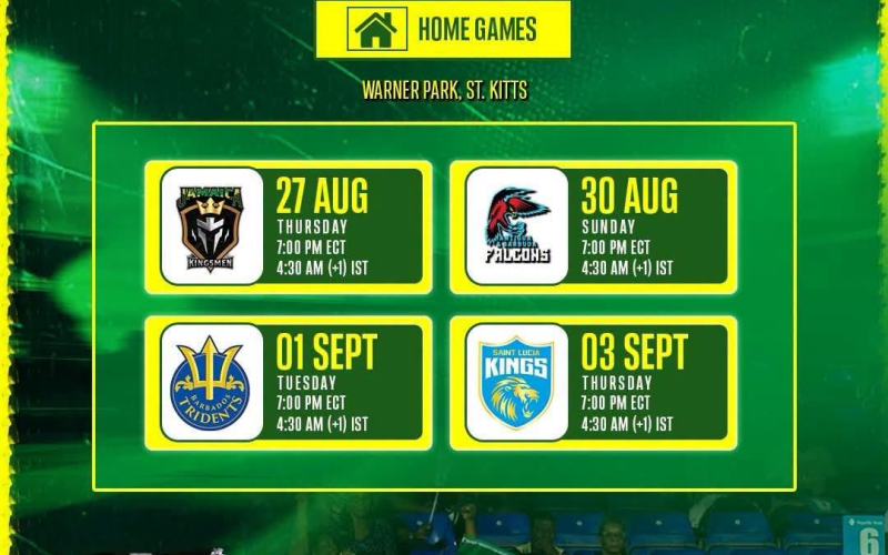 St Kitts & Nevis Patriots Announce CPL 2026 Home Fixtures at Warner Park